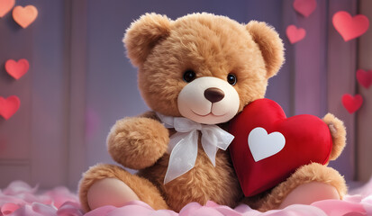Cute teddy bear holding red heart, valentine's day background , bear wallpaper, love theme, valentines wallpaper