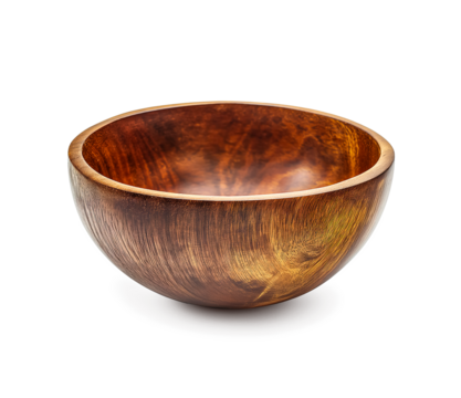 Empty brown wooden bowl isolated on white transparent background. wood bowl, png