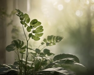 Serene Green: Abstract Plant Silhouette