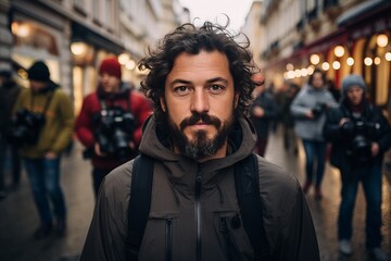 Fototapeta premium Confident and charming young man with a beautiful smile looking directly into the camera lens