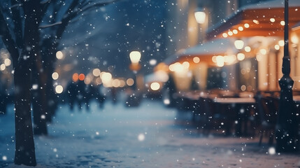 Beautiful blurred street of festive night or evening in winter. New Year time