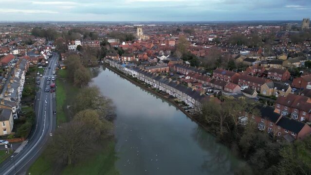 Aerial Video of Beverley East Yorkshire floods. Flooded part of old town and beverley westwood.