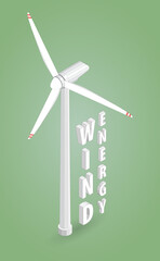 wind energy, wind turbine power plant, wind farm isometric graphic