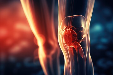 X-Ray image of human knee joint. 3D Rendering, Diseases of the knee joint, bone fracture and inflammation, AI Generated - Powered by Adobe