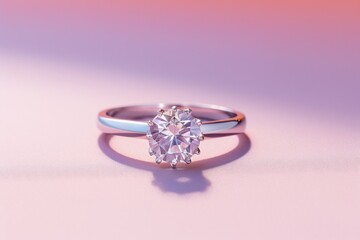Ring with diamond on pastel pink background. Jewelry concept, Diamond ring showcased on a isolated pastel background, AI Generated