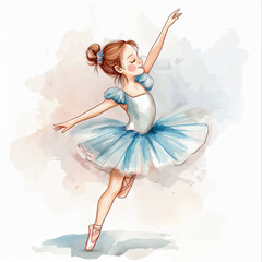 ballet dancer in blue dress watercolor white background