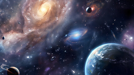 Obraz na płótnie Canvas Stunning Deep Space Exploration Galaxies and Planets Cosmic Scene