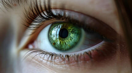 Fototapeta premium Detailed Macro Shot of a Human Eye with Green Iris