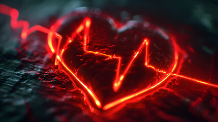 Fototapeta na wymiar Illuminated Neon Heartbeat Pulse on a Dark Textured Background