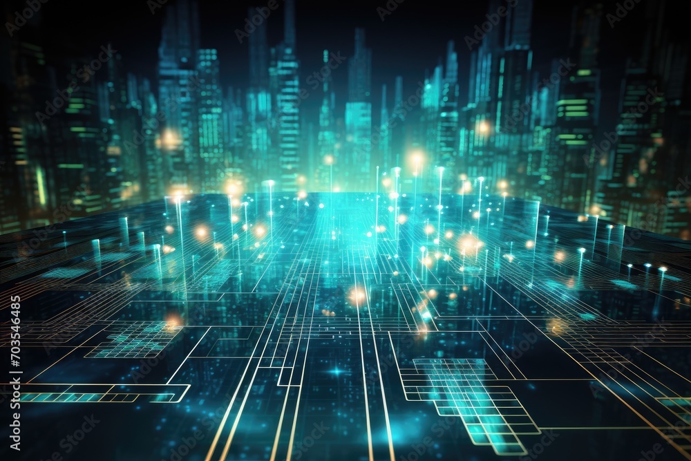 Poster abstract technology background with circuit board. 3d rendering toned image double exposure, digital