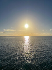 Sunrise over Tagus river with the Vasco da Gama Bridge on the horizon