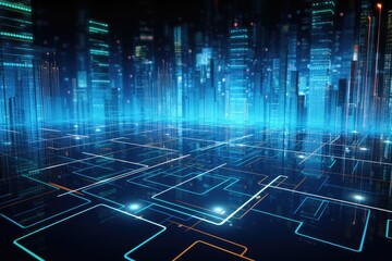 abstract technology background  represent big data and digital technology concept, Digital data transfer and processing over the Internet are represented in a futuristic technology, AI Generated