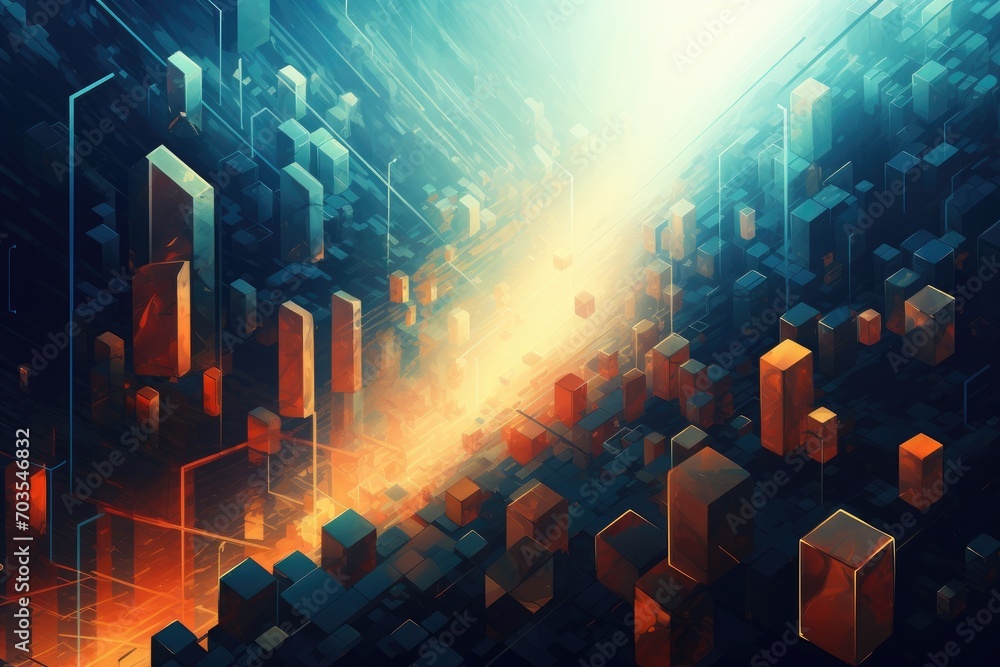 Poster futuristic abstract background with glowing cubes. 3d rendering, digital abstract background, ai gen