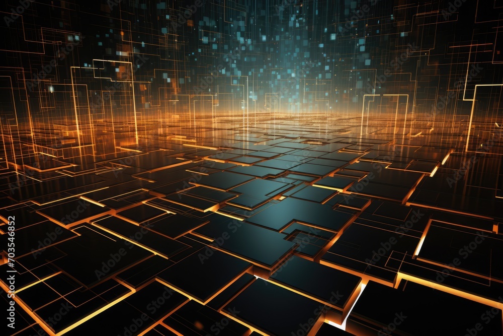 Poster abstract technology background 3d rendered fractal with glowing lines, digital abstract background. 