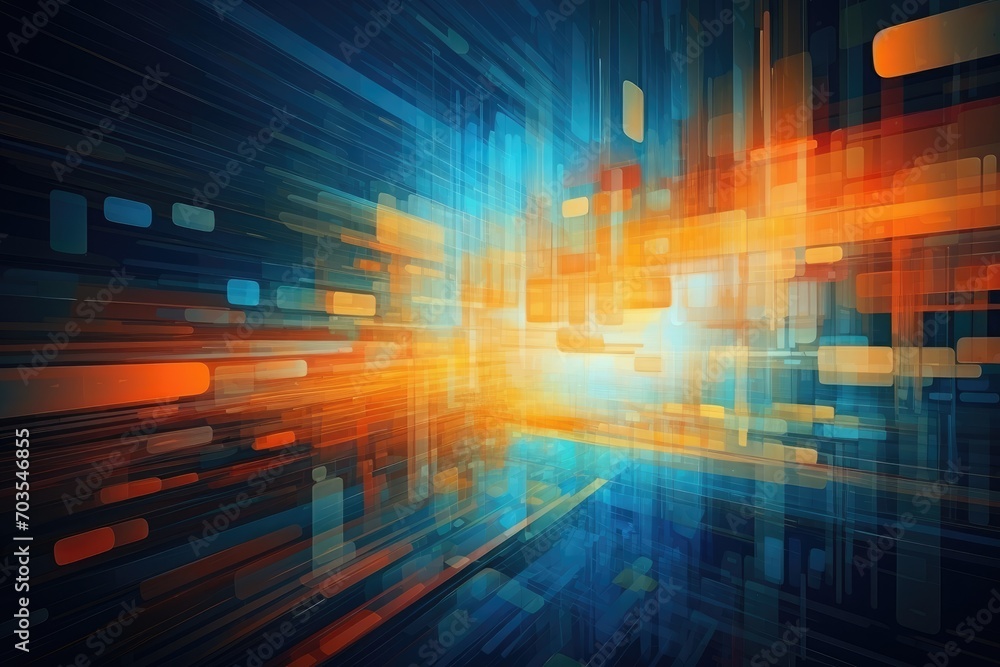 Poster abstract background with blue and orange lines. digital illustration. 3d rendering, digital abstract