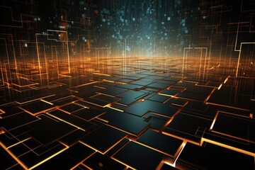 abstract technology background  3D rendered fractal with glowing lines, Digital abstract background. Can be used for technological processes, AI Generated