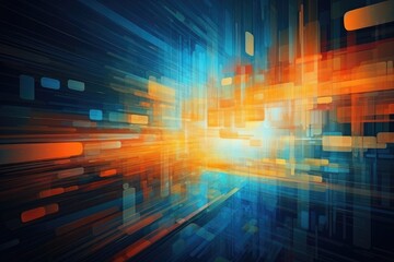 Abstract background with blue and orange lines. Digital illustration. 3D rendering, Digital abstract background. Can be used for technological processes, AI Generated