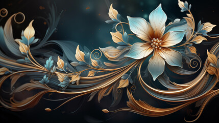 Retro Flower with golden touch in dark background