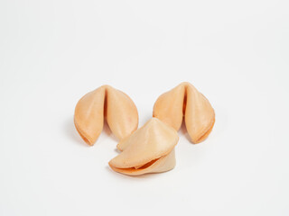 Fortune cookies on a white background. Fortune cookies close up.