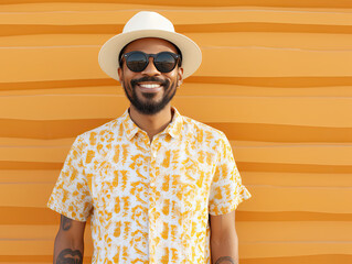 a handsome happy back man wearing hat smiling at you 