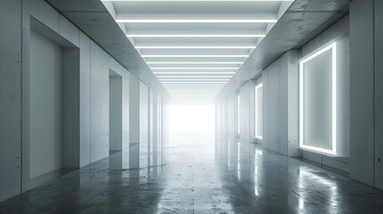 Futuristic corridor with light at the end