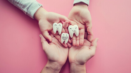 Minimalist smiling teeth form a family, modern dentistry. Fantastic.