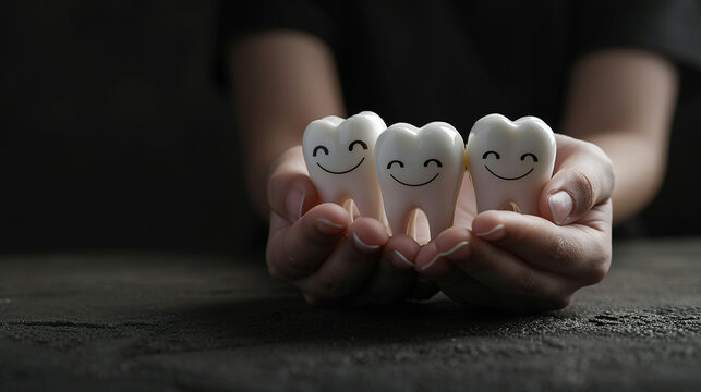 Minimalist smiling teeth form a family, modern dentistry. Fantastic.