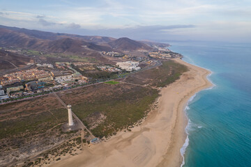 Aerial view of Fuerteventura coast in Morro Jable
