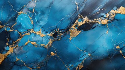 Abstract blue marble background with golden veins pain