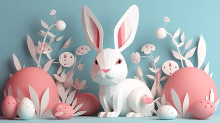 Paper Easter Bunny in Pastel Colors - Generative AI