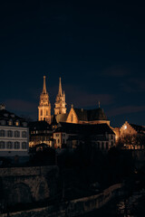Fototapeta premium Gothic cathedral in the evening, old historic cathedral glows at night