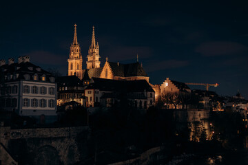 Fototapeta na wymiar Gothic cathedral in the evening, old historic cathedral glows at night