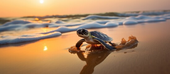 Infant turtle making its way to the sea.