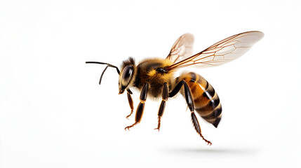 isolated bee, empty space on transparent background, white