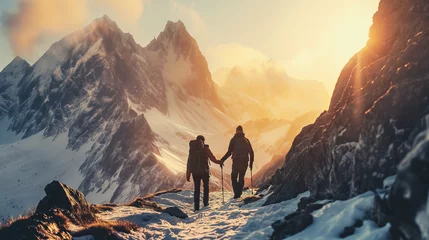 Foto auf Acrylglas AI generated couple climbing a mountain © DayDay Studio