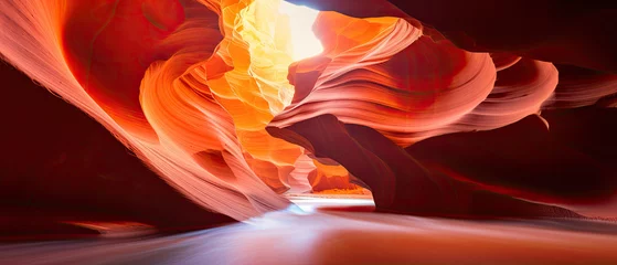 Poster Beautiful landscape view of artistic lower Antelope Canyon Arizona with orange golden sunlight created with Generative AI Technology © AstraNova