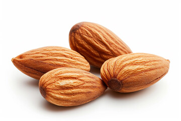 Three Fresh Peeled Almonds on White Isolated Background Created with Generative AI Tools