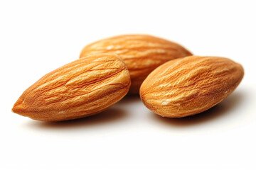 Three Fresh Peeled Almonds on White Isolated Background Created with Generative AI Tools