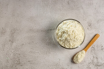 Powdered milk. Portion of granulated milk powder.
