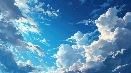 Fotobehang blue sky with clouds, manga, anime, comic style generative ai © ThisDesign