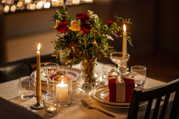 festive table serving at home on valentine's day