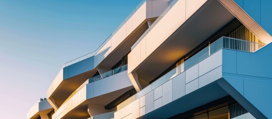 Geometric facade of modern residential building in Zaragoza, Aragon. - obrazy, fototapety, plakaty