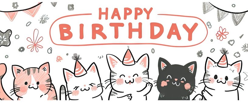 happy birthday cartoon cats happy cat silhouette Generative AI