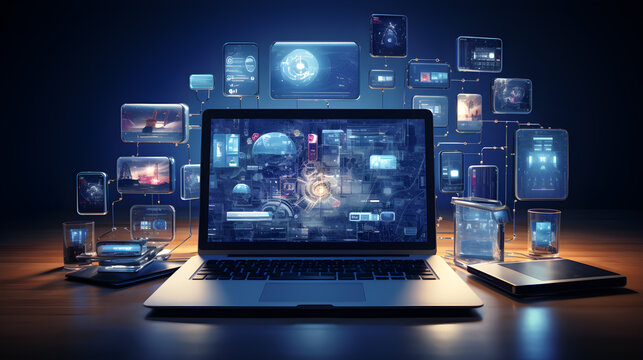 computer with futuristic UX prototypes