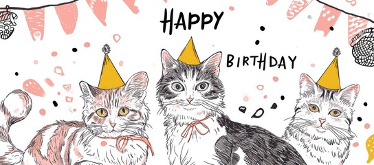 the cats are wearing yellow hats and a birthday card Generative AI