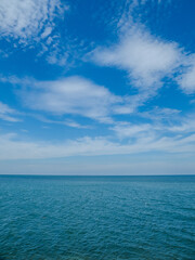 Landscape beautiful summer panoramal horizon look view tropical shore open sea beach cloud clean and blue sky background calm nature ocean wave water nobody travel at  thailand chonburi sun day time