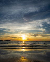 Landscape horizon viewpoint vertical summer sea beach nobody wind wave cool holiday calm sunset sky evening day time look calm nature tropical beautiful ocean water travel Koh Muk Trang Thailand