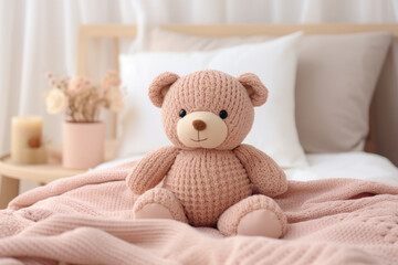 Teddy bear sitting on the bed