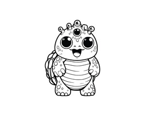 Cute Cartoon of monster turtle illustration for coloring book. outline line art. isolated white background