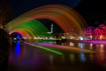 Water jets illuminated with colored lamps